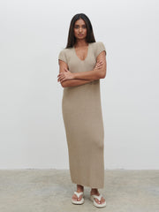 Rose Knit Midaxi Dress - Stone Taupe