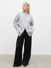 Claudia Double Ended Zip Knit Cardigan - Light Grey