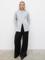 Claudia Double Ended Zip Knit Cardigan - Light Grey