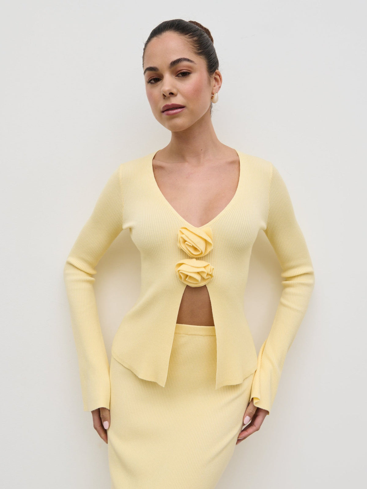 Clemmie Rosette Knit Top - Pale Lemon