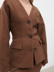 Colby Collarless Jacket - Brown