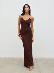 Connie Beaded V Neck Knit Maxi Dress - Brown