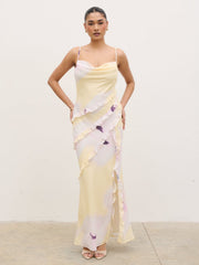 Constance Ruffle Maxi Dress - Watercolour Poppy