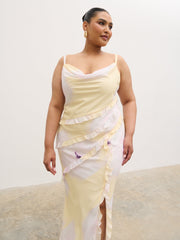 Constance Ruffle Maxi Dress Curve - Watercolour Poppy