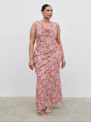 Constance Scarf Ruffle Maxi Dress Curve - Berry Multi Abstract