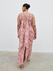Constance Scarf Ruffle Maxi Dress Curve - Berry Multi Abstract