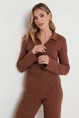Daisy Wide Leg Knit Jumpsuit- Brown