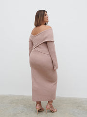 Danica Wrap Knit Midaxi Dress Curve - Pink