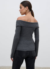 Daphne Cross Over Knit Top - Dark Grey