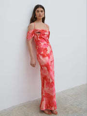 Daria Cowl Slip Maxi Dress - Pink Large Scale Floral