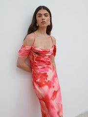 Daria Cowl Slip Maxi Dress - Pink Large Scale Floral