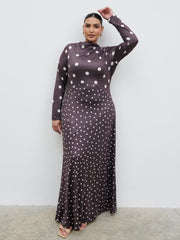 Delilah Asymmetric Maxi Jersey Dress Curve - Polka Dot