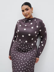 Delilah Asymmetric Maxi Jersey Dress Curve - Polka Dot
