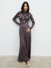 Delilah Asymmetric Maxi Jersey Dress - Polka Dot