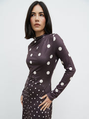 Delilah Asymmetric Maxi Jersey Dress - Polka Dot