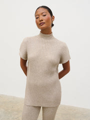 Dionne Short Sleeve Knit Top - Taupe Marl