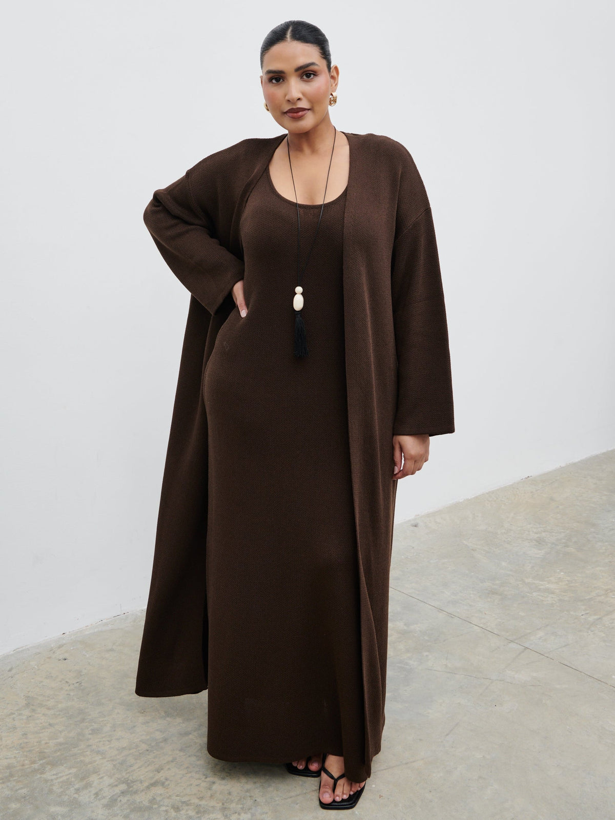 Dora Maxi Knit Cardigan Curve - Chocolate Brown