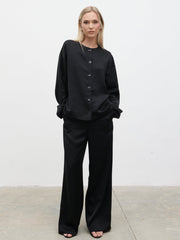 Dua Satin Button Blouse - Black