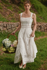 Ava-White Stretch Cotton Broderie Anglaise Midi Dress