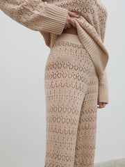 Eda Crotchet Knit Trousers - Oatmeal