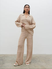 Eda Crotchet Knit Trousers - Oatmeal