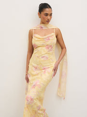 Eden Scarf Jacquard Printed Maxi Dress - Lemon Blush Floral