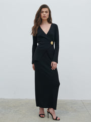 Effie Asymmetric Knit Cardigan - Black