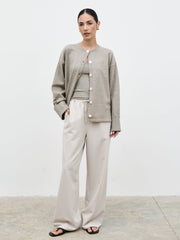 Elani Knit Cardigan and Cami Set - Mushroom