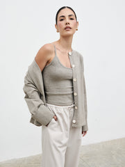 Elani Knit Cardigan and Cami Set - Mushroom