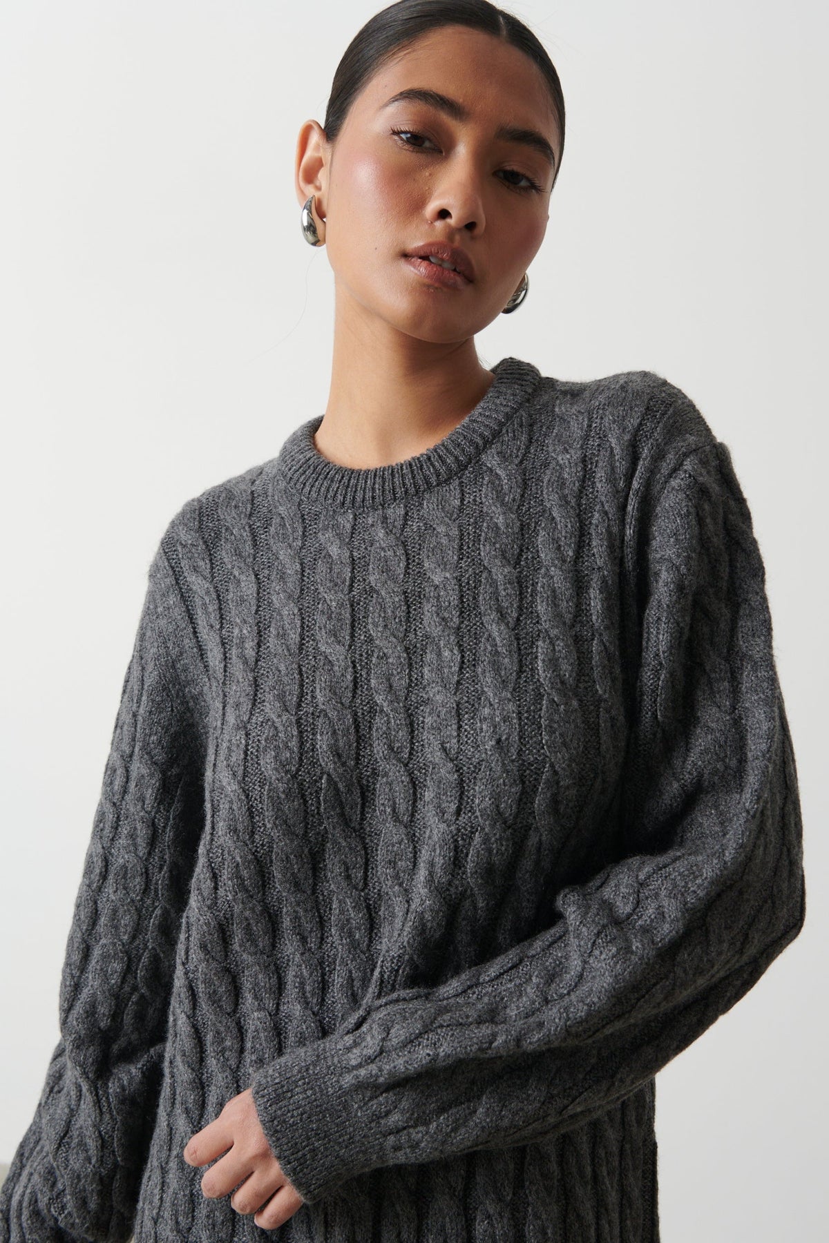 Elisha Cable Knit Midaxi Dress - Charcoal Grey