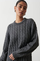 Elisha Cable Knit Midaxi Dress - Charcoal Grey
