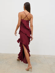Elle Ruffle Bow Maxi Dress - Wine