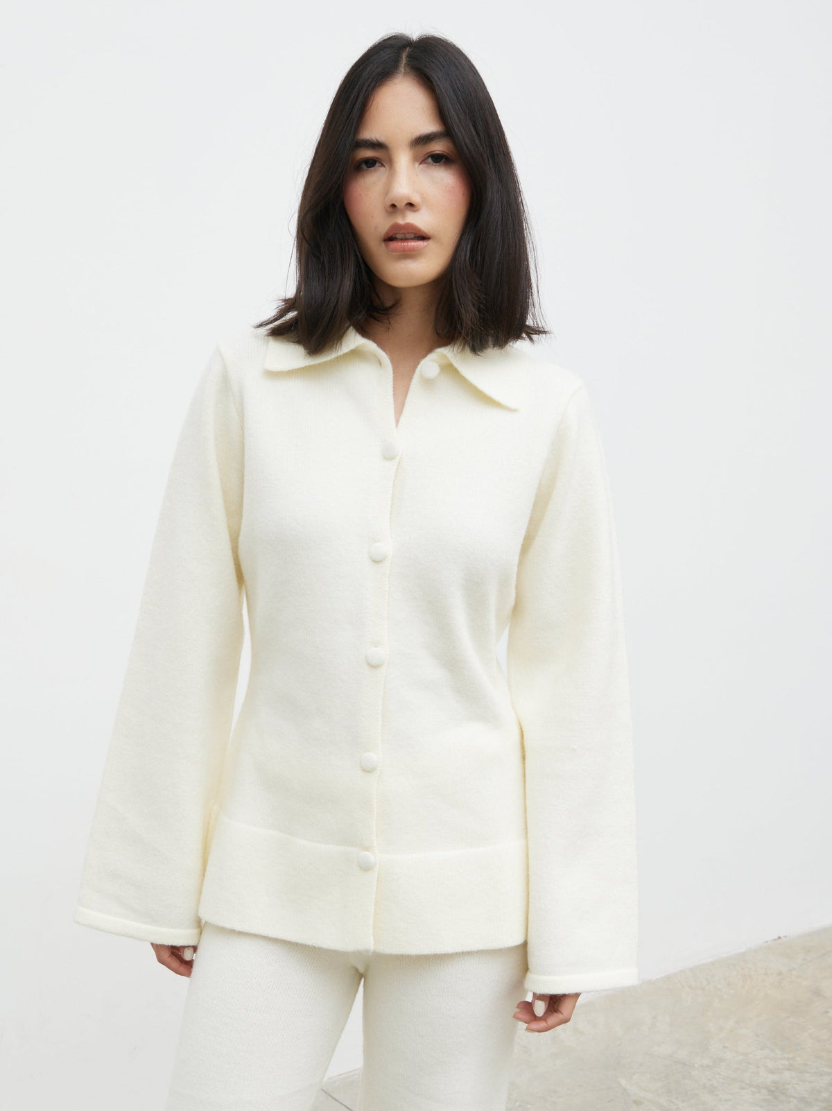 Ellice Collared Knit Cardigan - Cream