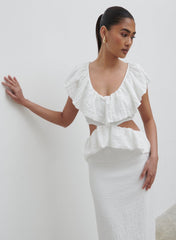 Ellis Crinkle Ruffle Jersey Dress - Cream