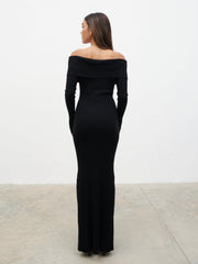 Elora Bardot Knit Maxi Dress - Black