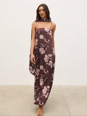 Elowen Scarf A-Line Maxi Dress - Brown Botanical Lily Floral