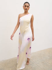 Ember One Shoulder Printed Midaxi Dress - Watercolour Poppy