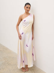 Ember One Shoulder Printed Midaxi Dress - Watercolour Poppy