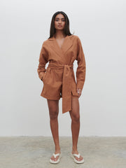 Emilie Belted Playsuit - Biscuit