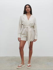 Emilie Belted Playsuit - Oatmeal