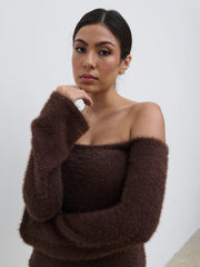 Erika Bardot Fluffy Knit Top - Chocolate