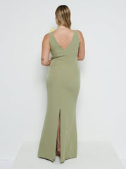 Esmee V-Neck Crepe Maxi Bridesmaid Dress - Olive