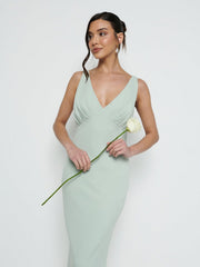 Esmee V-Neck Crepe Maxi Bridesmaid Dress - Sage