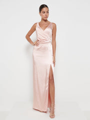 Esmee Wrap Maxi Bridesmaid Dress - Matte True Blush