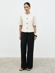 Essie Short Sleeve Button Down Top - Stone