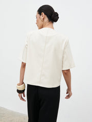 Essie Short Sleeve Button Down Top - Stone
