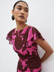 Ester Ruffle Maxi Dress - Brown and Fuchsia Floral