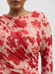 Ethel Long Sleeve Jersey Midaxi Dress Curve - Red Floral