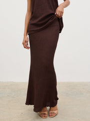 Evalina Crinkle Maxi Skirt - Brown