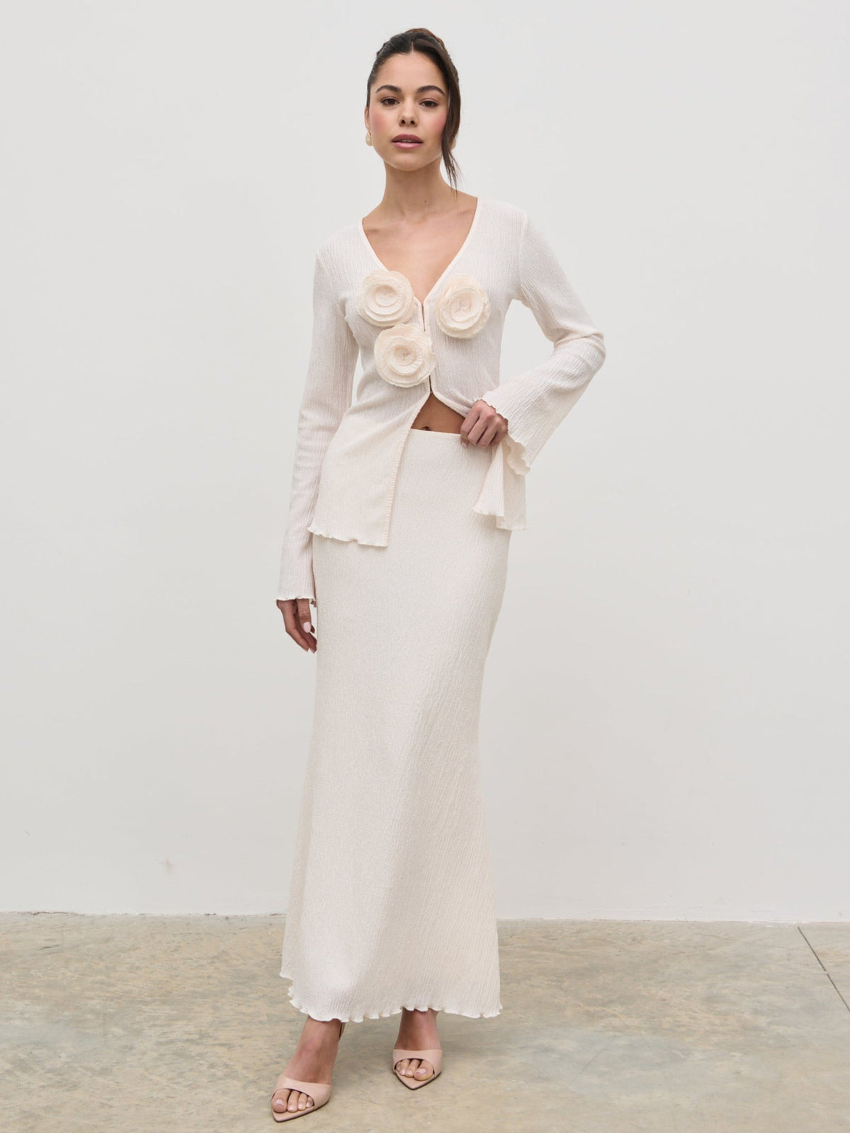 Evalina Crinkle Maxi Skirt - Cream